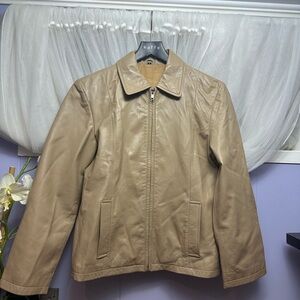 Women's Classic Beige Leather Jacket